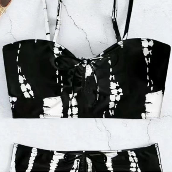 Boho Tie Dye 2 Piece Drawstring Accent Wireless Top Shorts Bikini Swim Swimsuit - Picture 4 of 16